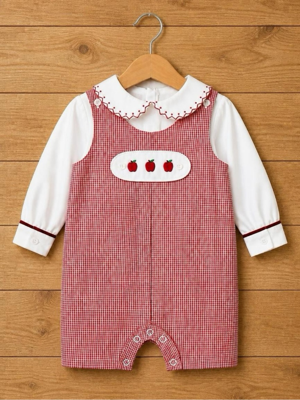 Edgehill Collection Baby Boy Red Gingham Apple Romper Set 6M EUC